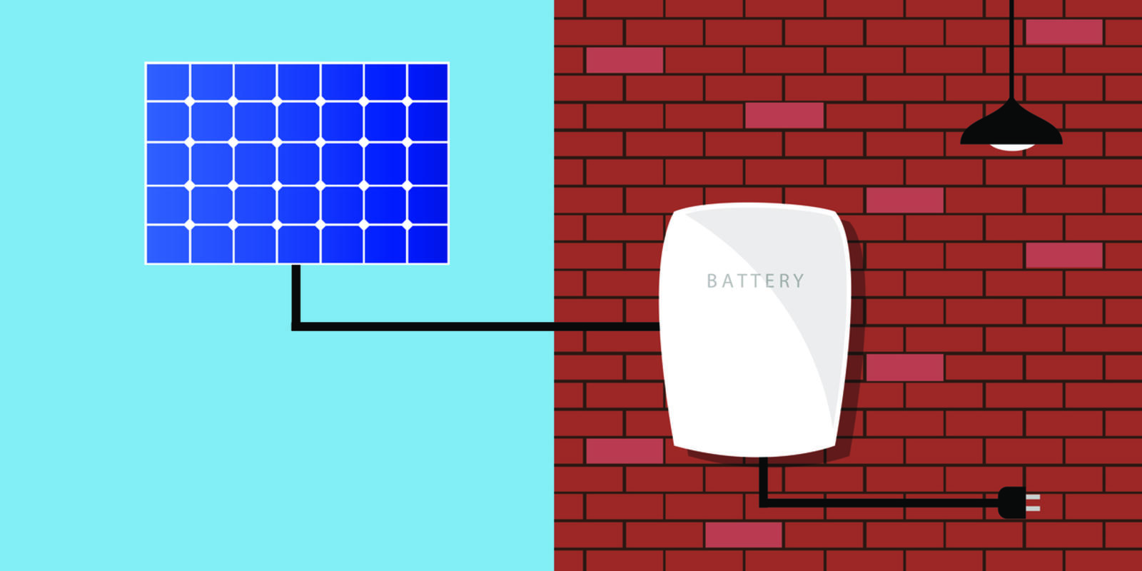 Graphic of solar panels and battery on a home 