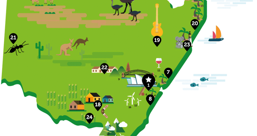 Animated map showing the highlights of New South Wales