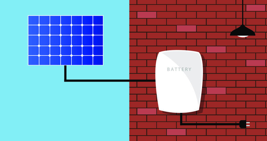 Graphic of solar panels and battery on a home 