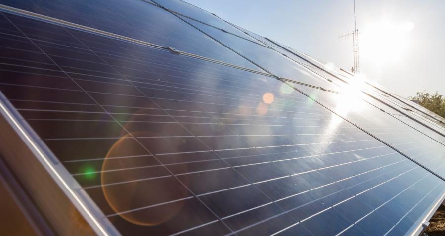 Close up of a solar power system being hit by sunlight 