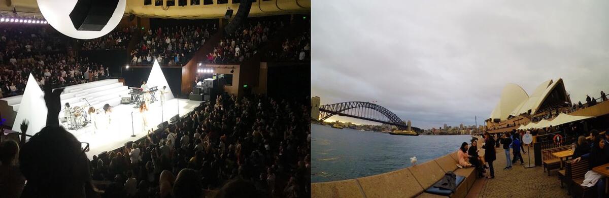 Sydney Opera House by day and by night 